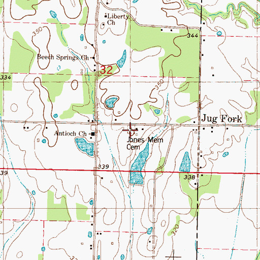 Topographic Map of Jones Memorial Cemetery, MS