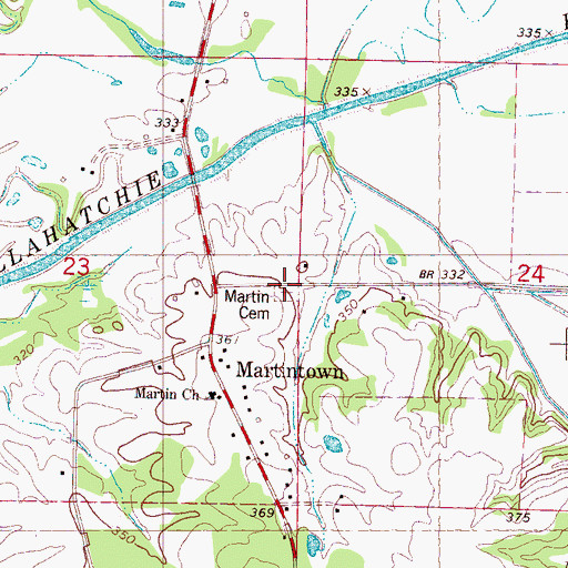 Topographic Map of Martin Cemetery, MS