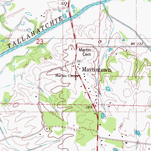 Topographic Map of Martin Church, MS