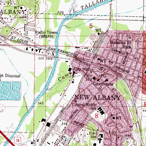 Topographic Map of New Albany City Hall, MS