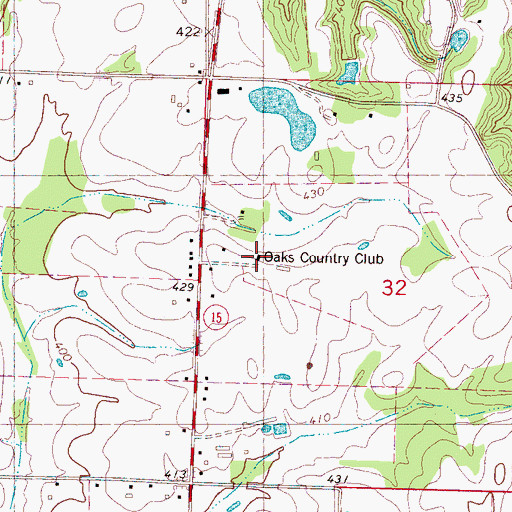Topographic Map of Oaks Country Club, MS