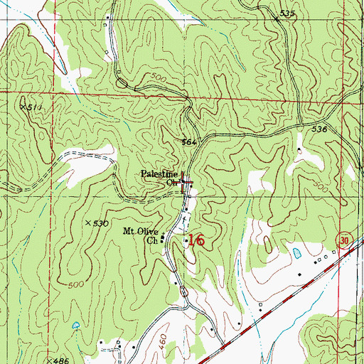 Topographic Map of Palestine Church, MS