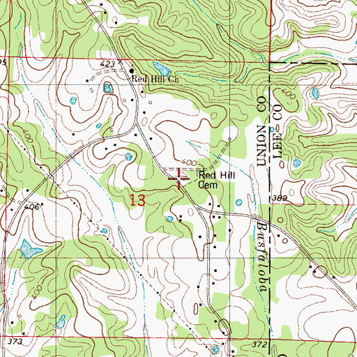 Topographic Map of Red Hill Cemetery, MS