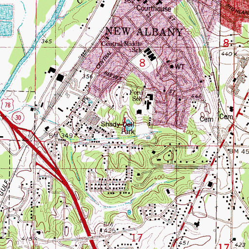 Topographic Map of Shady Dell Park, MS