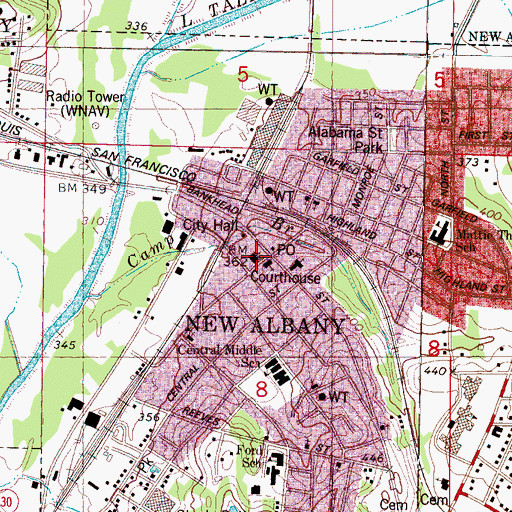 Topographic Map of Union County Courthouse, MS