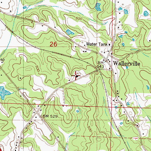Topographic Map of Wallerville Baptist Church, MS