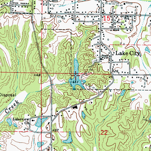 Topographic Map of Booneville Lake, MS