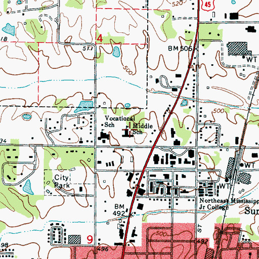 Topographic Map of Booneville Middle School, MS