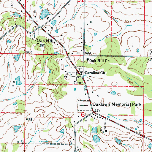 Topographic Map of Carolina School (historical), MS