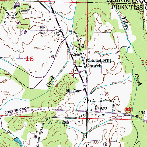 Topographic Map of Clausel Hill School (historical), MS