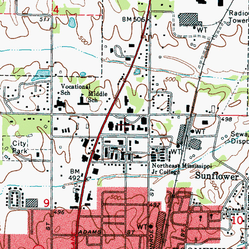 Topographic Map of Eula Dees Memorial Library, MS