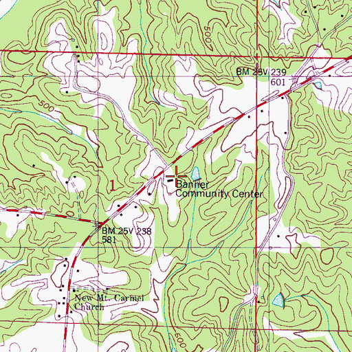 Topographic Map of Banner Community Center, MS