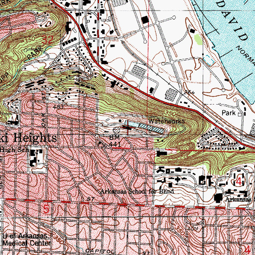 Topographic Map of Little Rock Water Filtration Plant, AR