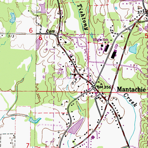 Topographic Map of Mantachie First Baptist Church, MS