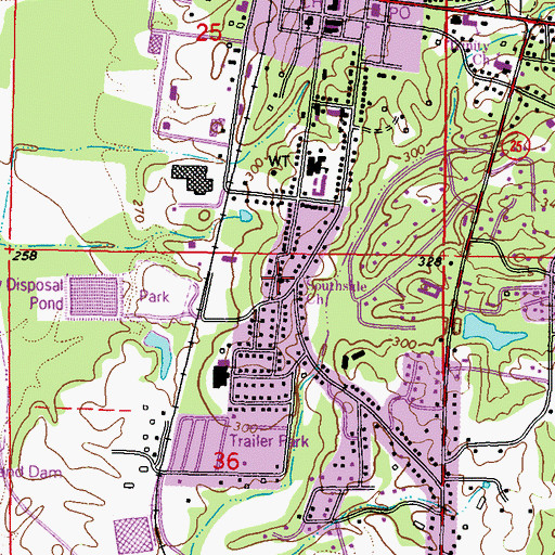 Topographic Map of South Side Baptist Church, MS