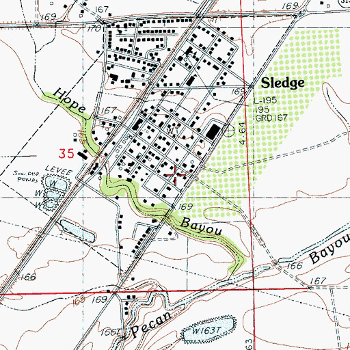 Topographic Map of First Baptist Church of Sledge, MS
