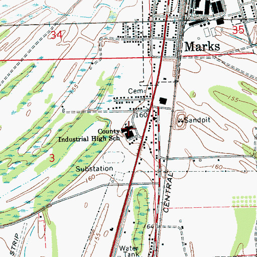 Topographic Map of Quitman County Industrial High School, MS