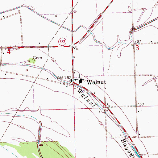 Topographic Map of Walnut School (historical), MS