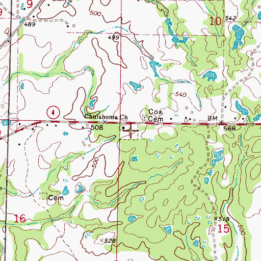 Topographic Map of Chulahoma Cemetery, MS