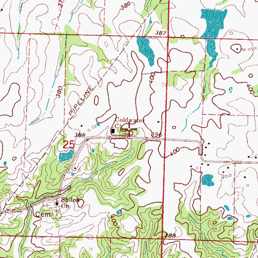 Topographic Map of Coldwater Cemetery, MS