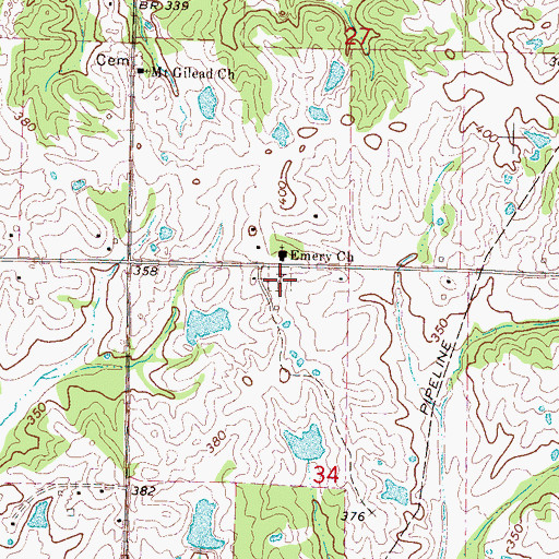 Topographic Map of Emery Cemetery, MS
