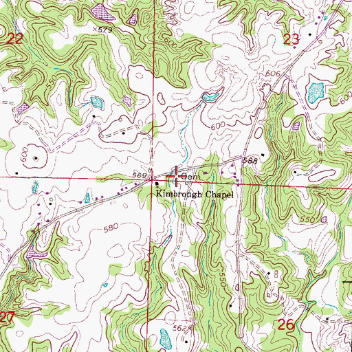 Topographic Map of Kimbrough Cemetery, MS