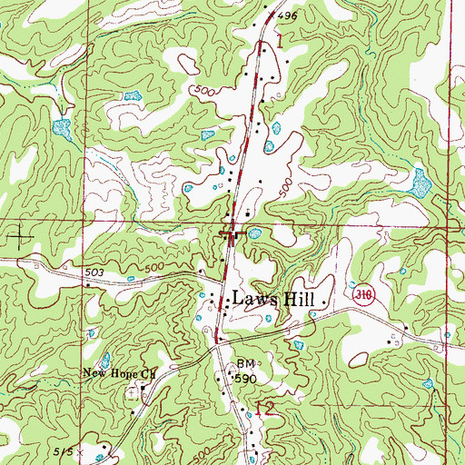 Topographic Map of Laws Hill School (historical), MS