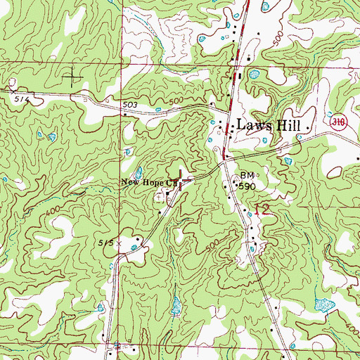 Topographic Map of Laws Hill School (historical), MS