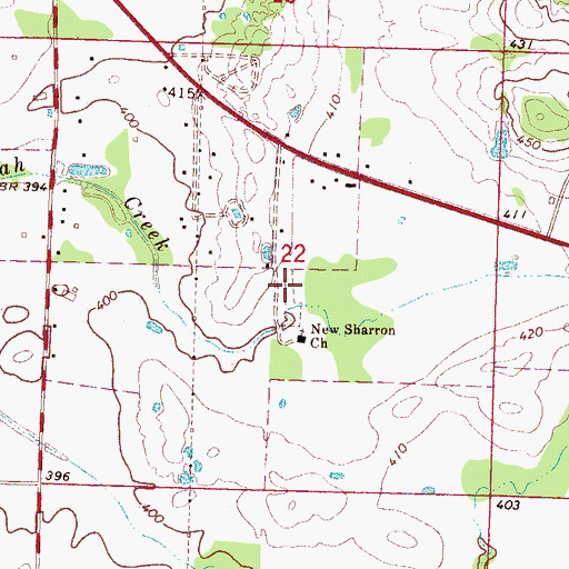 Topographic Map of New Shannon Cemetery, MS