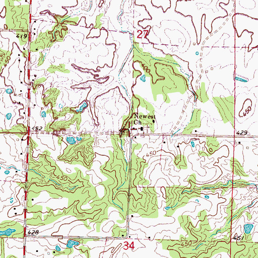 Topographic Map of Newest Cemetery, MS