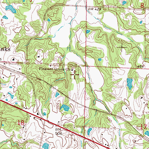 Topographic Map of Pleasant Grove Cemetery, MS