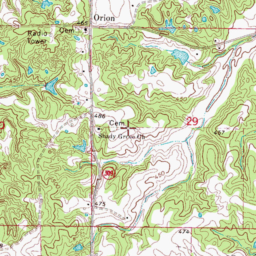 Topographic Map of Shady Grove Cemetery, MS