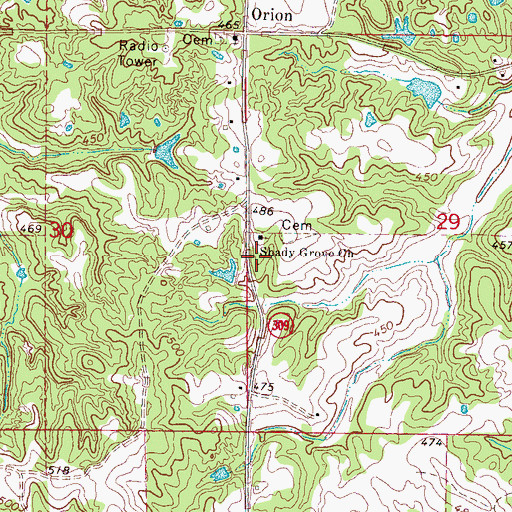 Topographic Map of Shady Grove School (historical), MS