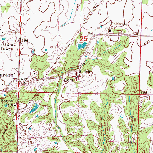 Topographic Map of Shiloh Cemetery, MS