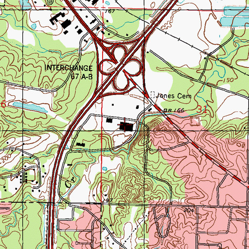 Topographic Map of Broadacres Shopping Center, MS