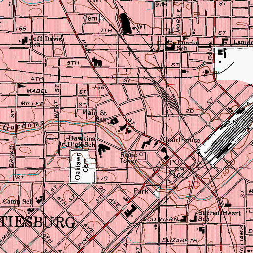 Topographic Map of Central Christian Church, MS