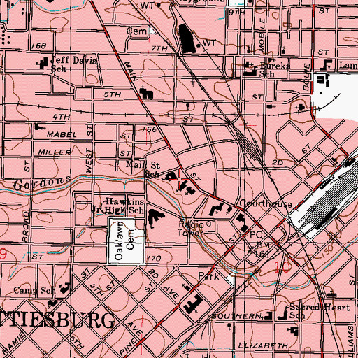 Topographic Map of First Presbyterian Church, MS