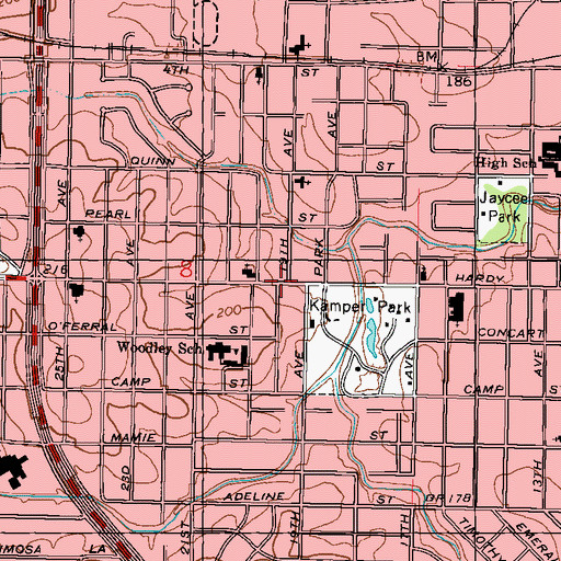 Topographic Map of Hardy Street Mart Shopping Center, MS