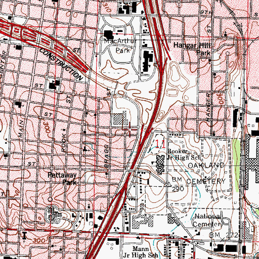 Topographic Map of Marshall Square Historic District, AR