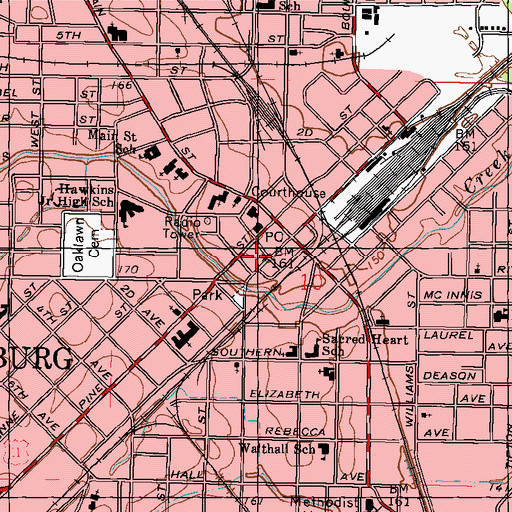 Topographic Map of Hattiesburg City Hall, MS