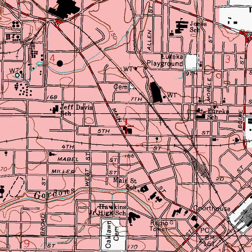Topographic Map of Main Street Baptist Church, MS