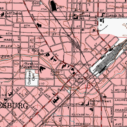 Topographic Map of Main Street United Methodist Church, MS