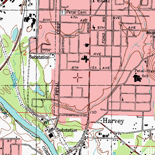 Topographic Map of Petal Plaza Shopping Center, MS