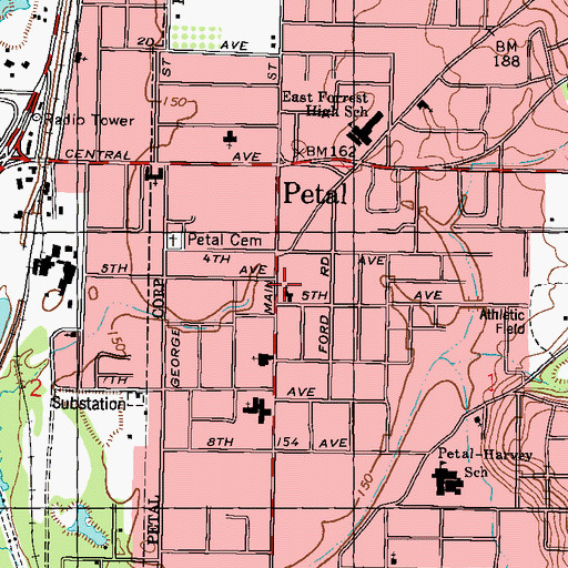 Topographic Map of Petal Presbyterian Church, MS