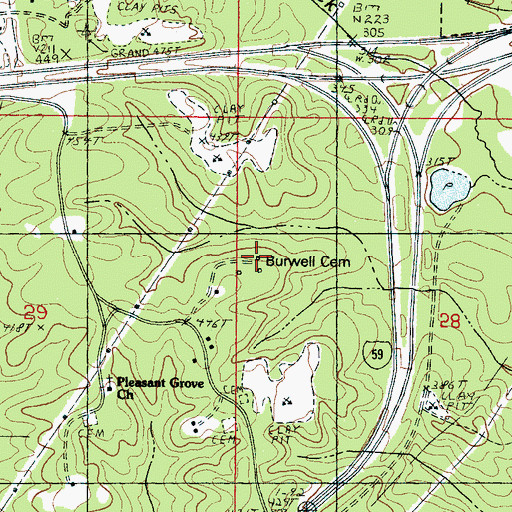 Topographic Map of Burwell Cemetery, MS