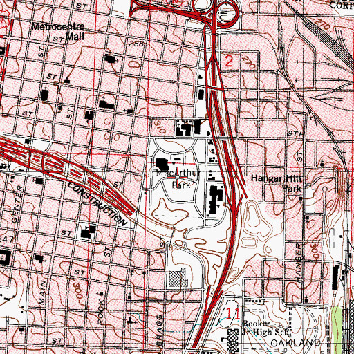 Topographic Map of McArthur Park Historic District, AR