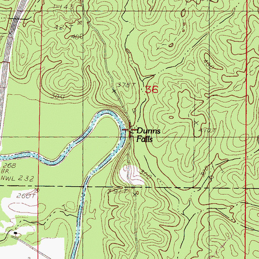 Topographic Map of Dunns Falls, MS