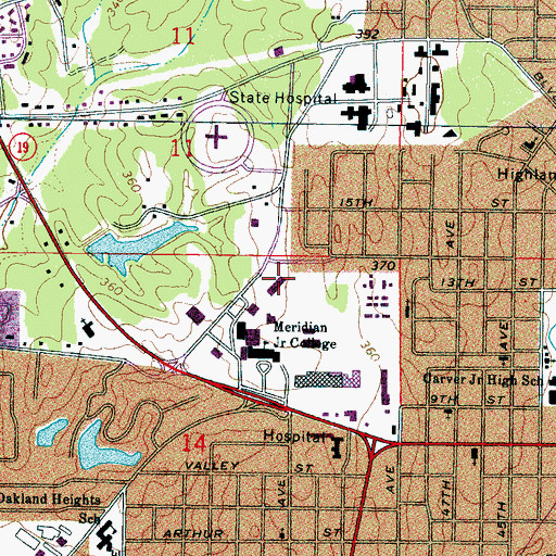 Topographic Map of Mer Branch Mississippi State University, MS
