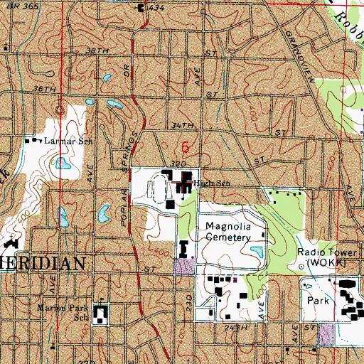 Topographic Map of Mer High School, MS