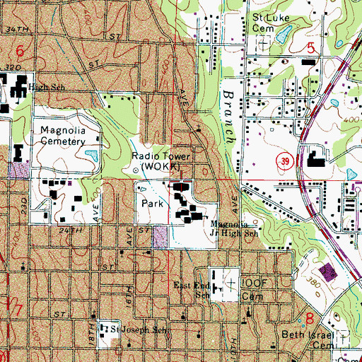 Topographic Map of Parkview Elementary School, MS